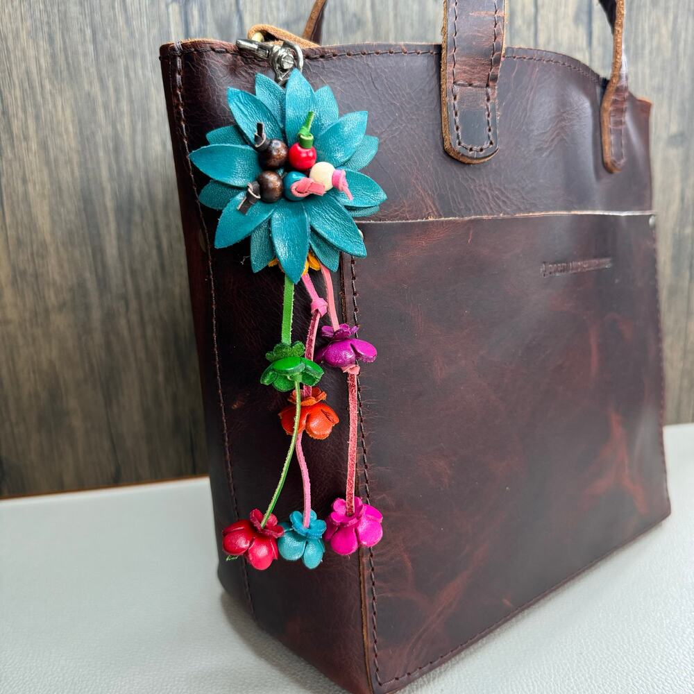 Blue Daisy Bag Charm Genuine Leather Crossbody Blue Purse Charm NEW